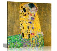 Célèbre Impression sur toile Le Baiser de Gustav Klimt Reproduction Peinture à l'huile Moderne Suspendu Encadré Art Mural 51 x 51 cm (20 x 20 pouces)