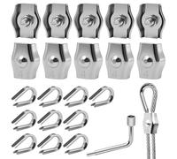 Celepoir 10 Pièces Pièces Serre Cable Acier 4mm + 10 Pièces Câbles Cosses | M4, avec cier Inoxydable 304, Durable, Serre-Câbles Singe, pour Câble Acier 4mm, Pour Corde à Linge et Store Extérieur