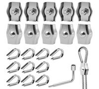 Celepoir 10 Pièces Pièces Serre Cable Acier 5mm + 10 Pièces Câbles Cosses | M5, avec cier Inoxydable 304, Durable, Serre-Câbles Singe, pour Câble Acier 5mm, Pour Corde à Linge et Store Extérieur