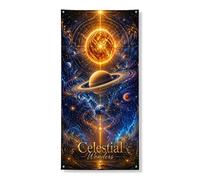 Celestial Wonders Bannière décorative pour porte d'entrée, galaxie cosmique, étoiles, planètes, décoration de porte d'entrée, intérieur ou extérieur, festival sur le thème de l'espace, fournitures de