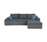 CELINA Canapé d'angle réversible convertible 3 places + Coffre de rangement - Tissu gris - L 274 x P 184 cm