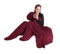 CelinaTex Couverture Moelleuse avec Pieds Chaussettes XL 170 x 200 cm Bordeaux Couverture Chaussette Chauffe-Pieds Microfibre Polaire Oeko-TEX Footy