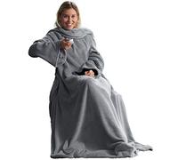 CelinaTex Couverture TV avec Manches et Poche pour Les Pieds Couverture Moelleuse 150 x 180 cm Argent Gris Microfibre Polaire Douce Oeko-TEX