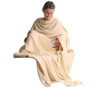 CelinaTex Couverture TV avec Manches et Poche pour Les Pieds Couverture Moelleuse 150 x 180 cm Beige Microfibre Polaire Douce Oeko-TEX