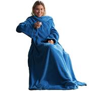 CelinaTex Couverture TV avec Manches et Poche pour Les Pieds Couverture Moelleuse 150 x 180 cm Bleu Microfibre Polaire Douce Oeko-TEX