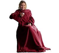 CelinaTex Couverture TV avec Manches et Poche pour Les Pieds Couverture Moelleuse 150 x 180 cm Bordeaux Rouge Microfibre Fleece Soft Oeko-TEX