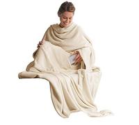 CelinaTex Couverture TV avec Manches et Poche pour Les Pieds Couverture Moelleuse 150 x 180 cm crème Blanc Microfibre Polaire Douce Oeko-TEX