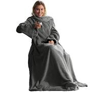CelinaTex Couverture TV avec Manches et Poche pour Les Pieds Couverture Moelleuse 150 x 180 cm Grise Microfibre Fleece Soft Oeko-TEX