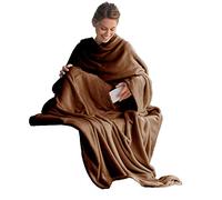 CelinaTex Couverture TV avec Manches et Poche pour Les Pieds Couverture Moelleuse XL 170 x 200 cm Marron Microfibre Fleece Soft Oeko-TEX