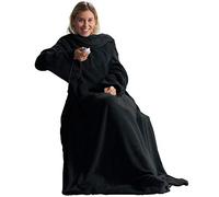 CelinaTex Couverture TV avec Manches et Poche pour Les Pieds Couverture Moelleuse XL 170 x 200 cm Noir Microfibre Fleece Soft Oeko-TEX