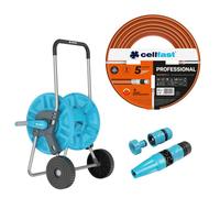 Cellfast Aluplus : chariot de tuyau 1/2", 60 mètres + Cellfast : tuyau d'arrosage PROFESSIONNEL 1/2", 30 mètres + Kit comprenant un embout de pulvérisation Cellfast Basic 1/2"