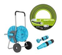 Cellfast Aluplus : chariot de tuyau en aluminium, 1/2", 60 mètres + Cellfast Quattro : tuyau de jardin, 1/2", 50 mètres + Ensemble comprenant : pistolet de pulvérisation Cellfast Basic, 1/2"