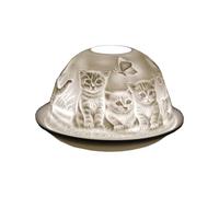 Cello Photophore dôme en Porcelaine - Motif Chatons, Un Superbe bougeoir projetant Une Image 3D ou Un Message d'amour, ce Qui Le Rend adapté pour être utilisé avec des Bougies Chauffe-Plat.