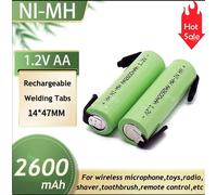 Cellule rechargeable Ni-MH AA 1,2 V 2600 mAh (coque verte + languettes de soudage) - Idéal pour les rasoirs électriques Philips, les rasoirs, les brosses à dents 20pcs
