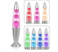 CELLUSTOP Lampe Lave Multicolore Rose - Lampe à Lave LED Cire Blanche - En forme de Fusée En Verre Robuste - Veilleuse à Mouvement Liquide - Eclairage LED 7 Couleurs Alternatives
