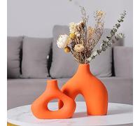 CEMABT Vase Donut Rond en Céramique Orange Mat Moderne Minimaliste Décor Bohème Herbe de la Pampa Décoration - Vases parfaits pour le salon