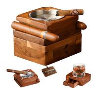 Cendrier à cigares en noyer avec tiroir, plateau de support en bois, insert en acier inoxydable, 4 emplacements de repos, accessoire de table pour fumer, idée cadeau pour papa, mari, grand-père, homme