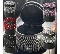 Cendrier à strass étincelants avec couvercle, accessoire de voiture anti-odeur de fumée scellé, design élégant entièrement orné de cristaux, portable pour plusieurs scènes, pièce de modification intér