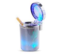 Cendrier avec couvercle anti-odeurs, éclairage coloré, Cendrier de voiture | lumière LED créative et support amovible, auto-extinguible, 2 trous pour cigarette, voyage blanc argenté, 8,2 x 7,2 x 10,6 cm