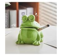 Cendrier avec couvercle en forme de grenouille, en céramique, vert, coupe-vent, pour maison, bureau, terrasse (B)