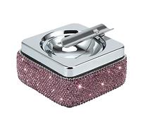 Cendrier carré en acier inoxydable avec couvercle Bling Diamonds pour une utilisation en intérieur ou en extérieur,cendrier de bureau pour décoration de maison,bureau,violet