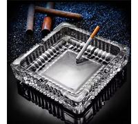 Cendrier carré en verre cristal pour cigarettes, décoration de maison, bureau, terrasse, balcon, extérieur 17,8 x 17,8 cm
