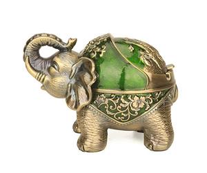 Cendrier décoratif en métal avec couvercle en forme d'éléphant pour fumeur - Cendrier coupe-vent pour intérieur et extérieur - Cadeau fantaisie pour homme et femme - Vert foncé