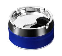 Cendrier en acier inoxydable, cendrier métallique élégant et Portable avec couvercle rotatif bleu