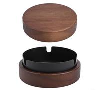 Cendrier en bois avec couvercle et doublure en acier inoxydable, support coupe-vent, grand bac à cendres, doublure intérieure amovible, accessoire d'extérieur, décoration intérieure moderne(Black)