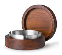 Cendrier en bois avec couvercle pour fumoirs, doublure en acier inoxydable, résistant au vent, durable, facile à nettoyer, cendrier frais pour intérieur ou extérieur, terrasse, bureau et maison