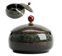 Cendrier en Céramique avec Couvercle,Cendriers Anti Odeur Fermé de Table | Cendrier Intérieur ou Exterieur,Coupe-Vent,Résistante Pluie,Décoration Maison des Fumeurs,Bureau,Bar(Vert)