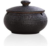 Cendrier en Céramique avec Couvercles, Coupe-vent pour Cigarettes à Usage Intérieur ou Extérieur, Cendrier de Bureau pour la Maison ou le Bureau (Noir)