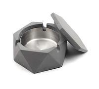 Cendrier Inox avec Couvercle, Design à Pince, Modèle en Béton Fermé Anti-Odeur, Forme Hexagonale pour Cigarettes, Extérieur et Intérieur Maison Bureau Salon, Gris Foncé