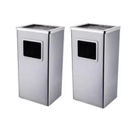 Cendrier rond d'extérieur en acier inoxydable laqué 30L/35L/48L, poubelle de bureau amovible intérieure et extérieure, utilisable comme poubelle d'hôtel verticale (Carré, Lot de 2, Argent, 48L)