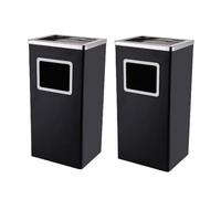 Cendrier rond d'extérieur en acier inoxydable laqué 30L/35L/48L, poubelle de bureau amovible intérieure et extérieure, utilisable comme poubelle d'hôtel verticale (Carré, Lot de 2, Noir, 48L)