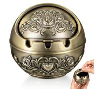 Cendrier Rond en Métal avec Couvercle Décoratif Créatif pour Intérieur | Alliage de Zinc, Base Lestée et Rainures Intégrées, Style Moderne, Lot de 1 Pièce