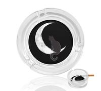 Cendrier rond en verre pour fumeurs, chat noir et lune, cendrier décoratif pour cigarettes et cigares avec 3 fentes pour intérieur et extérieur