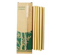 CENPEK Lot de 10 pailles en bambou de 20 cm avec 1 brosse de nettoyage en poils de noix de coco réutilisables, biologiques, durables et biodégradables