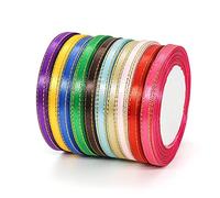 CENPEK Lot de 10 rouleaux de ruban de satin double face de 6 mm x 22,9 m avec bords dorés, 10 couleurs