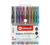 Centauro - Lot de 10 stylos gel de couleurs métalliques, trait moyen, 1 mm, prise en main confortable en caoutchouc, parfait comme matériel scolaire pour écrire et dessiner