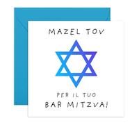 Central 23 Biglietto Auguri Bar Mitzvah Blue Milestone Celebrazione Gioia Eleganza Cartolina Comunità Ebraica Idea Regalo Con Adesivi Di