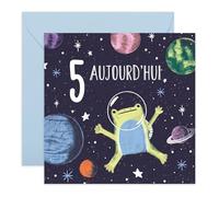 Central 23 Carte Anniversaire 5 Ans - Grenouille Astronaute dans l'Espace - Cadeau 5ème Anniversaire pour Garçon, Fils et Petit-Fils - Thème Planètes - Inclut Autocollants