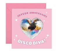 Central 23 Carte Anniversaire Disco Diva Glamour Femme Épouse Amie Soeur Mamie Tante Fille Boule À Facettes Cœur Illustration Brillante Pour Elle Avec Autocollants