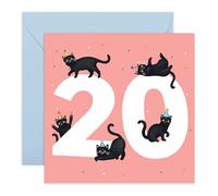 CENTRAL 23 Carte d'anniversaire 20 ans pour elle - Chat noir - Jolie carte d'anniversaire - Carte d'anniversaire pour femme ou sœur - Carte d'anniversaire pour fille, sœur, nièce et amis - Livré avec