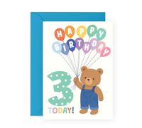 Central 23 Carte d'anniversaire 3 ans - Ours en peluche avec ballons - Garçon, fille, fils, fille, petit-fils, petite-fille, neveu, nièce - Troisième anniversaire - Livré avec autocollants