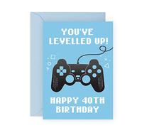Central 23 Carte d'anniversaire 40 ans pour lui - « You've Levelled Up ! » - Carte d'anniversaire pour 40 ans - Carte de vœux bleue amusante pour les joueurs - Cadeau pour mari, fils, frère, homme