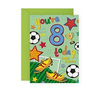 CENTRAL 23 Carte d'anniversaire 8 ans pour garçons - Football de 8 ans - Cadeau de 8 ans pour lui - Carte d'anniversaire pour fils - Pour enfants, petit-fils, neveu - Livré avec autocollants