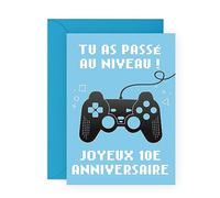 Central 23 Carte d'anniversaire de joueur - 'TU AS PASSÉ AU NIVEAU' - Cartes de 10e anniversaire pour garcon - Enfant - 10 ans - Jeu vidéo - Livré avec autocollants