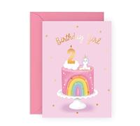 Central 23 Carte d'anniversaire pour fille - 2 ans - 2 ans - Nuage arc-en-ciel et licorne - Pour fille - Petite-fille - Avec autocollants amusants