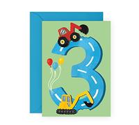 Central 23 Carte d'anniversaire pour garçon - 3 ans - Carte de vœux pour tracteurs - Carte amusante sur le thème du véhicule de construction pour enfants - fils, petit-fils, tout-petit